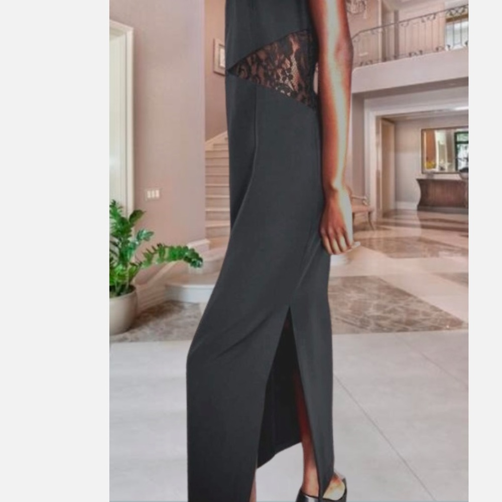 Zara SHOULDER PADS LACE WAIST BLACK MIXED CUT OUT MIDI DRESS